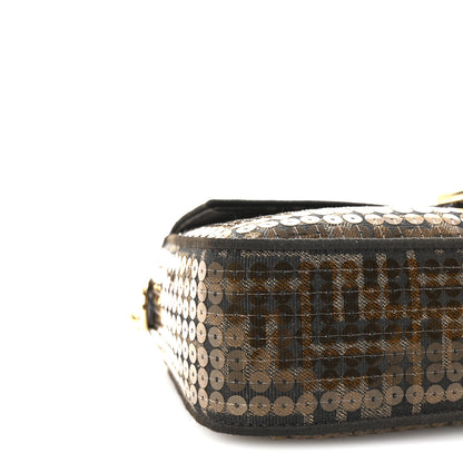 Fendi Fabric Jacquard Paillettes Vitello Seta FF 1974 Baguette Testa di Moro Real Ebano 8 of 9