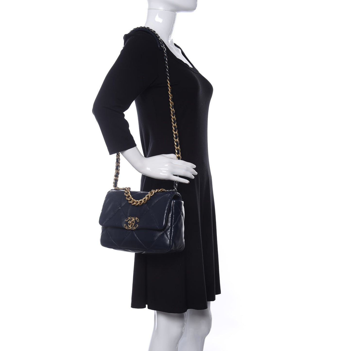 Lambskin Quilted Medium Chanel 19 Flap Navy