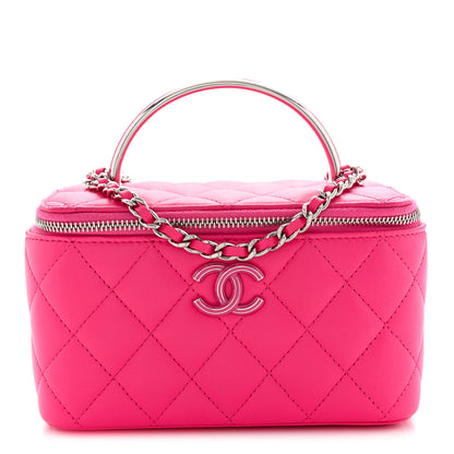 Chanel Lambskin Quilted Metal Enamel Small Top Handle Vanity Case With Chain Pink 1 of 11