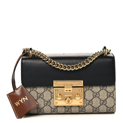 Gucci GG Supreme Monogram Calfskin Small Padlock Shoulder Bag Beige Black Cuir 1 of 12
