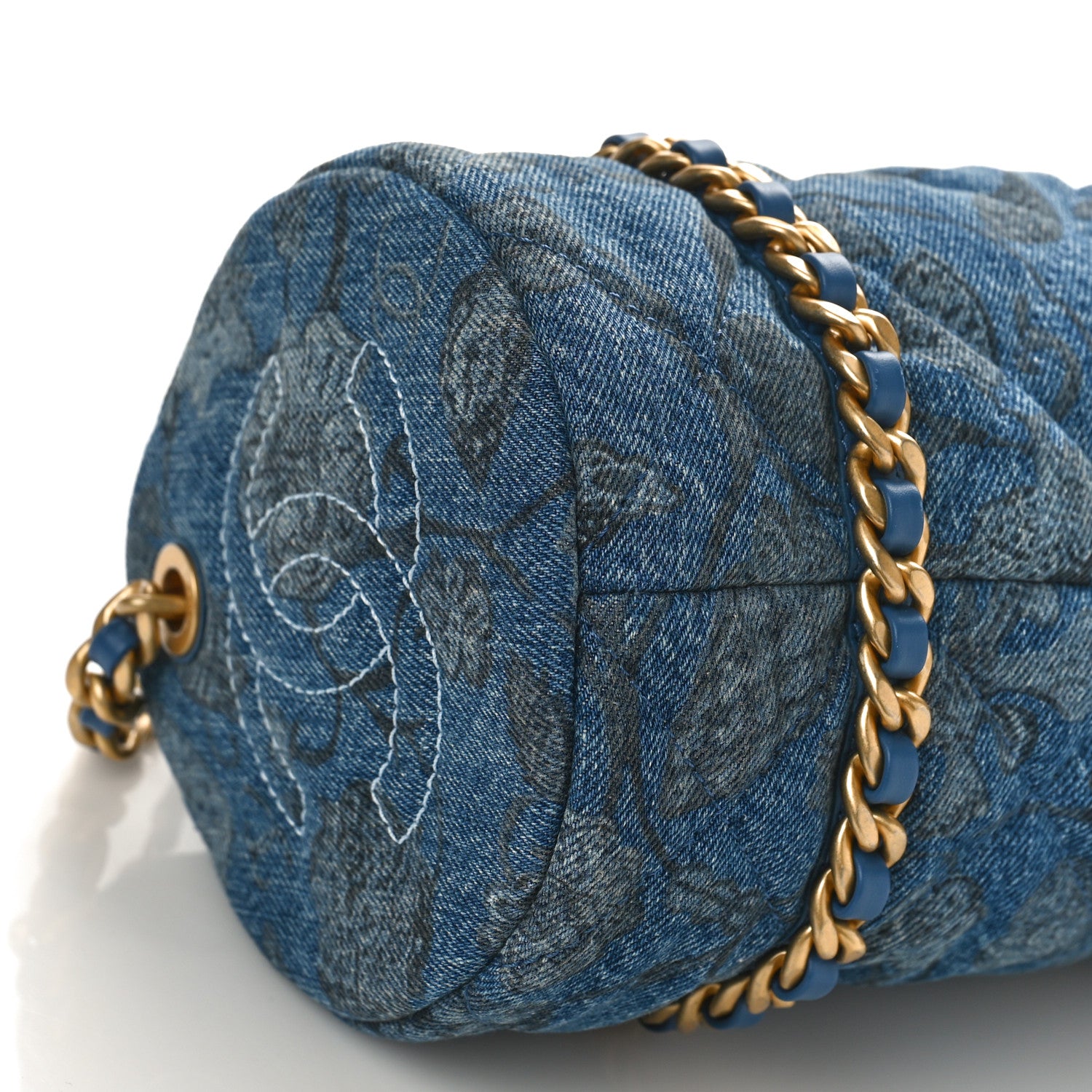 Chanel Denim Printed Destination Chenonceau Bowling Bag Blue Grey White 8 of 9