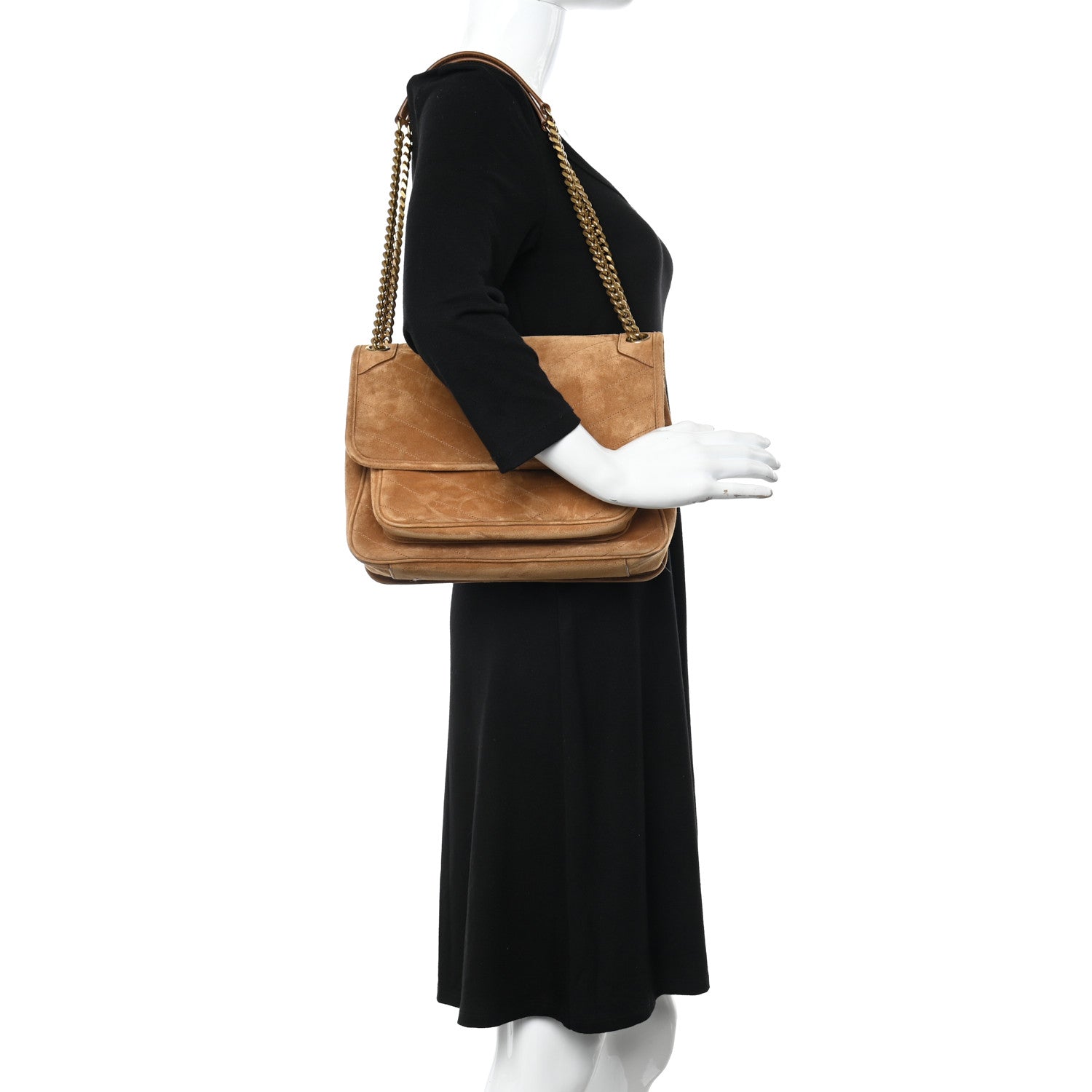 Saint Laurent Suede Monogram Medium Niki Chain Satchel Cinnamon 2 of 10