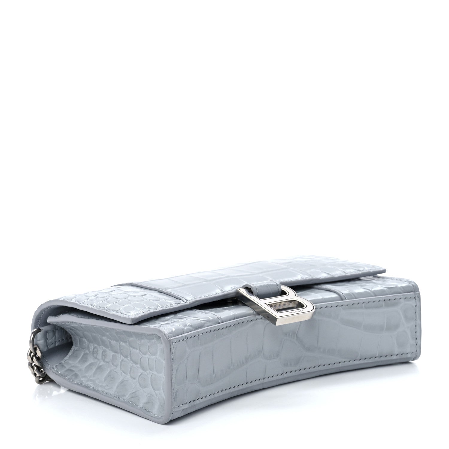 Balenciaga Shiny Calfskin Crocodile Embossed Hourglass Chain Bag Grey 4 of 11
