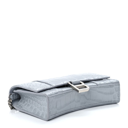 Balenciaga Shiny Calfskin Crocodile Embossed Hourglass Chain Bag Grey 4 of 11