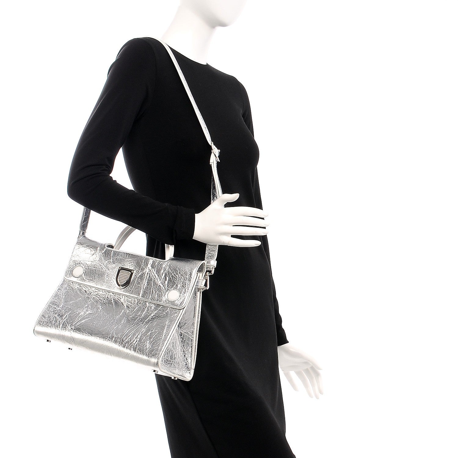 Christian Dior Metallic Calfskin Medium Diorever Flap Silver 2 of 16
