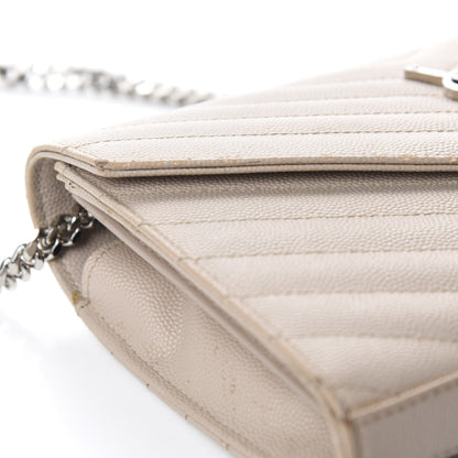 Saint Laurent Grain De Poudre Matelasse Chevron Monogram Chain Wallet Nude Powder 18 of 19