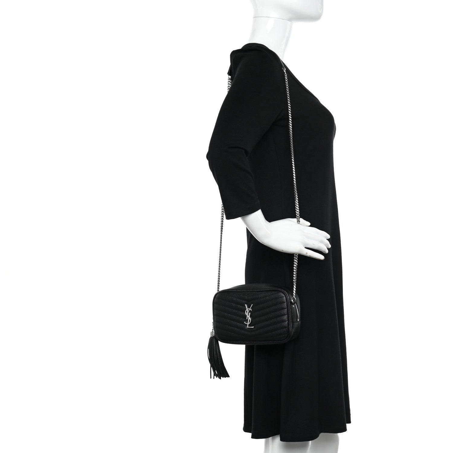Saint Laurent Grain De Poudre Matelasse Monogram Mini Lou Camera Bag Black 2 of 10