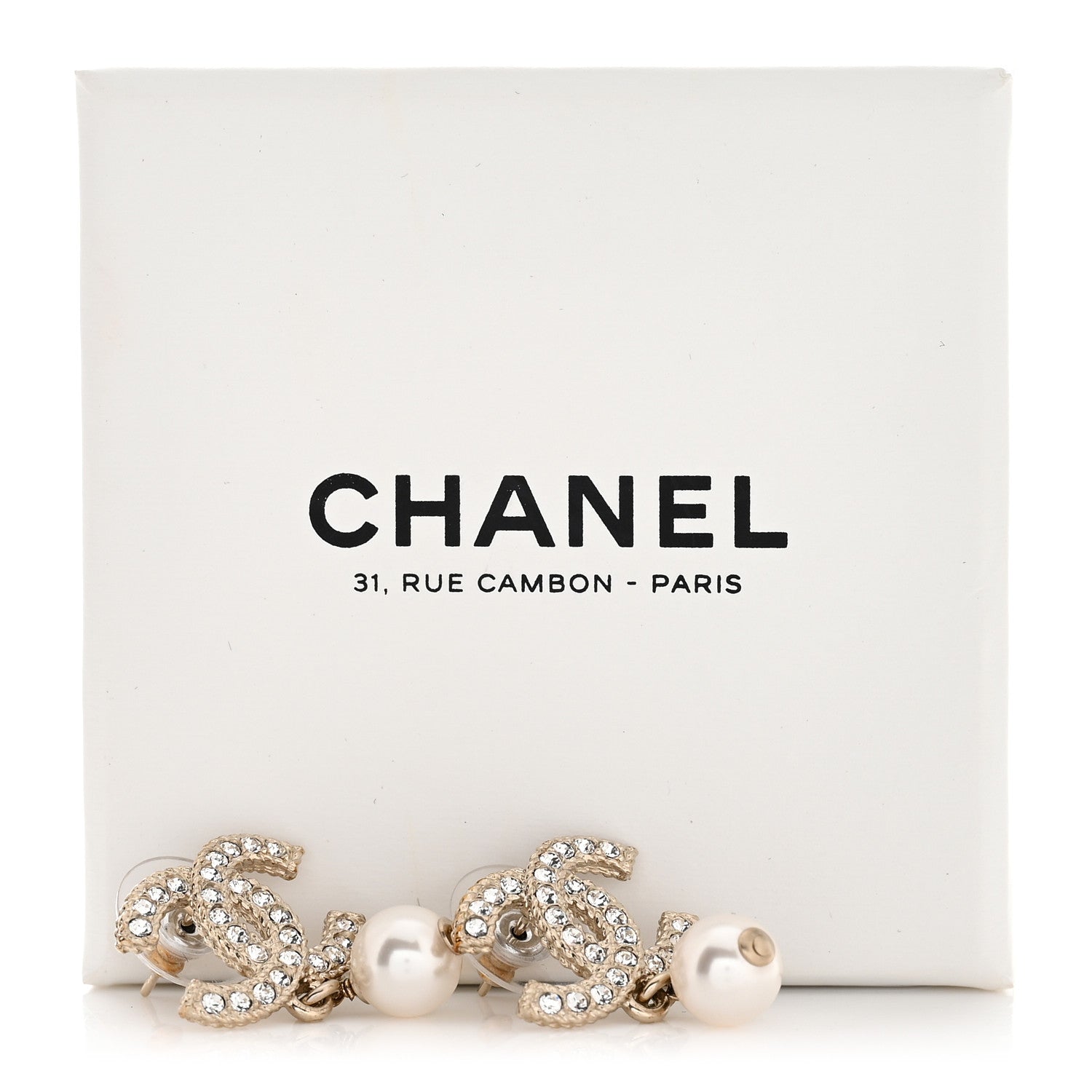 Chanel Crystal Pearl CC Drop Earrings Gold 5 of 5