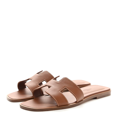 Hermes Box Calfskin Oran Sandals 35 Gold 3 of 8