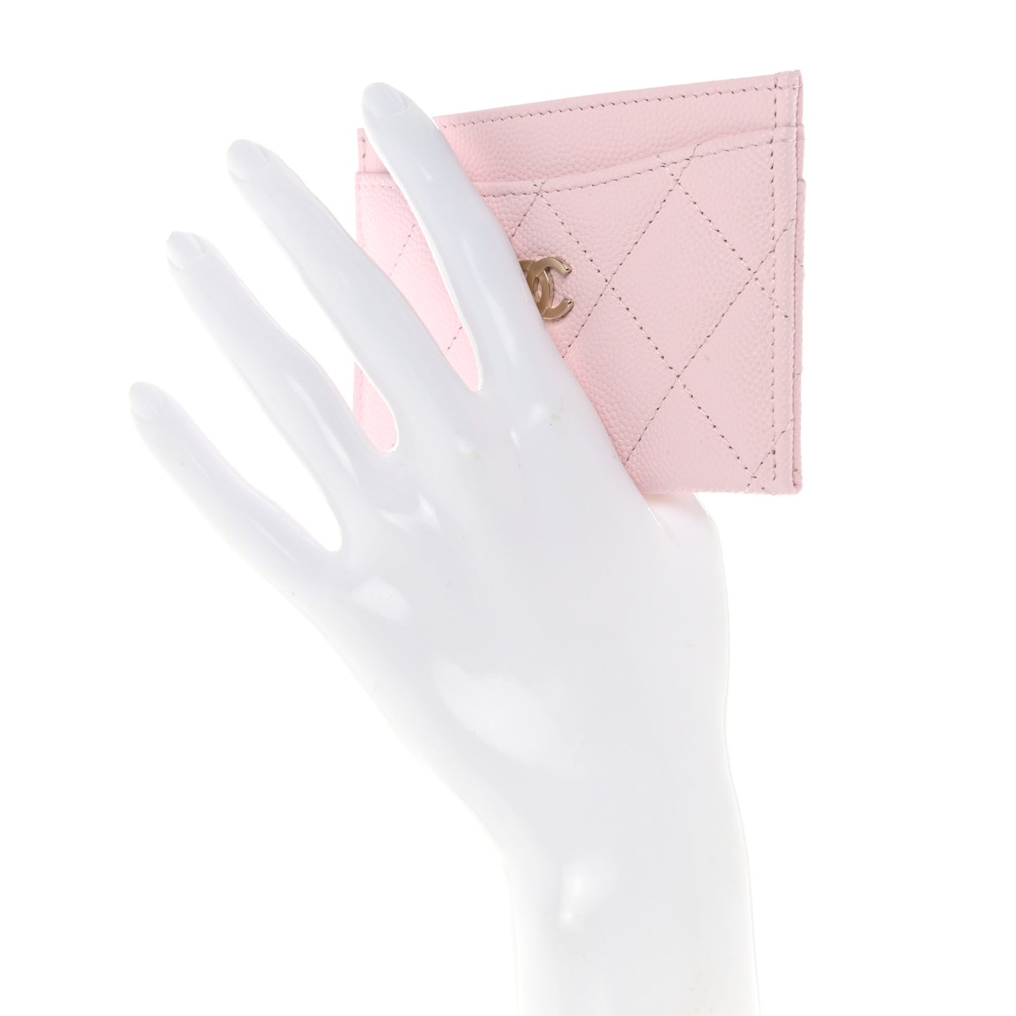 Caviar Quilted Card Holder Light Pink