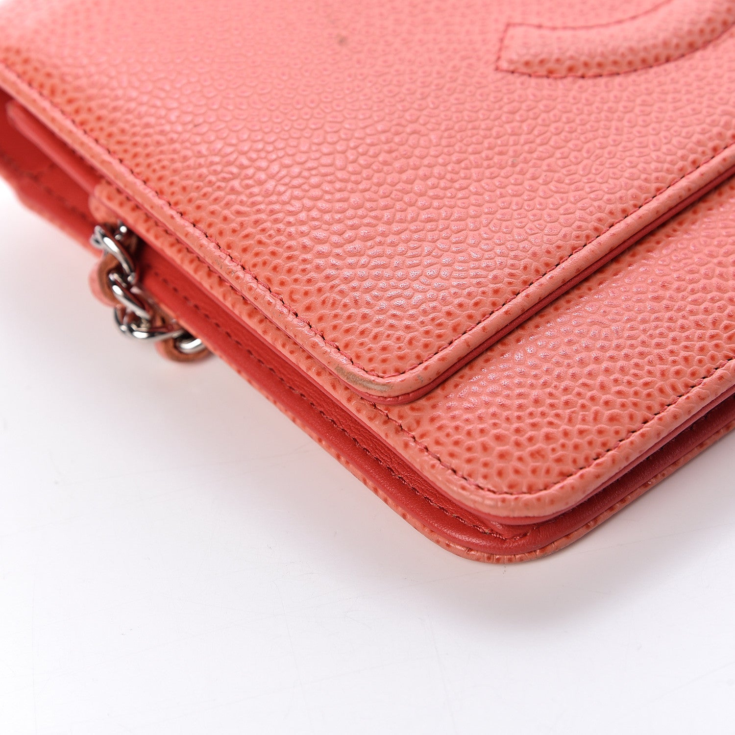 Chanel Caviar Timeless CC Wallet On Chain WOC Light Red 9 of 21