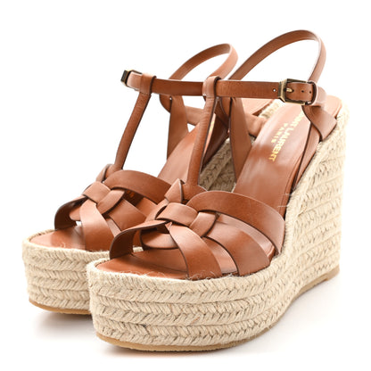 Saint Laurent Calfskin 85 Platform Espadrille Wedge Sandals 38.5 Brown 4 of 8