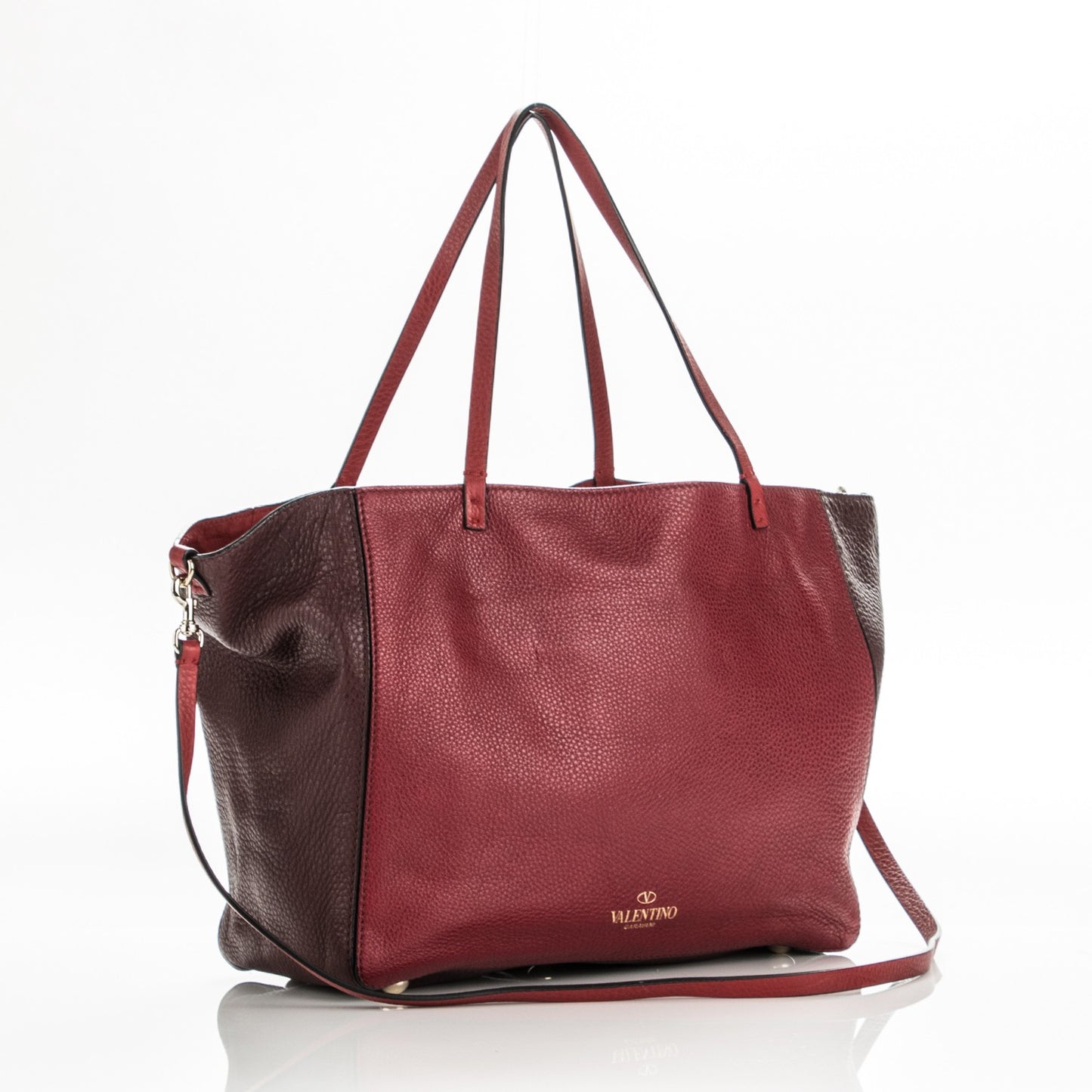 Calfskin Bi-Color Rockstud Crossbody Tote Burgundy Red