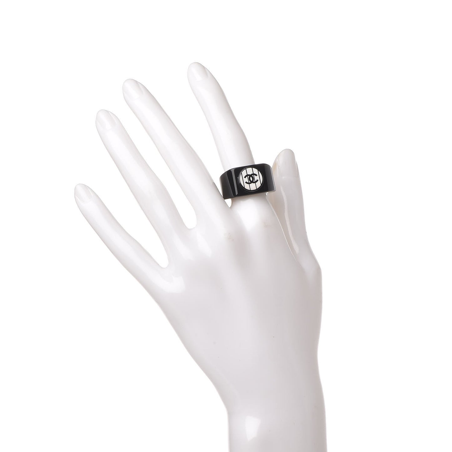 Resin Coco CC Ring 6.5 Black White