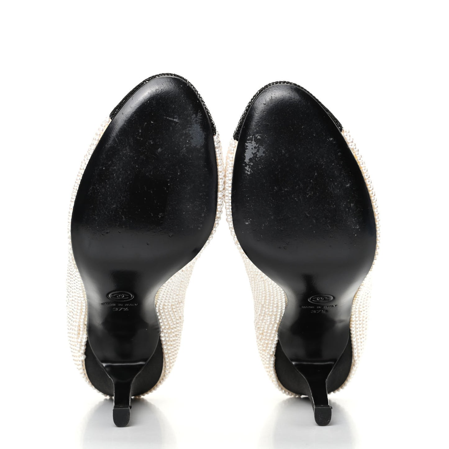 Pearl Sequins Cap Toe Pumps 37.5 Beige Black