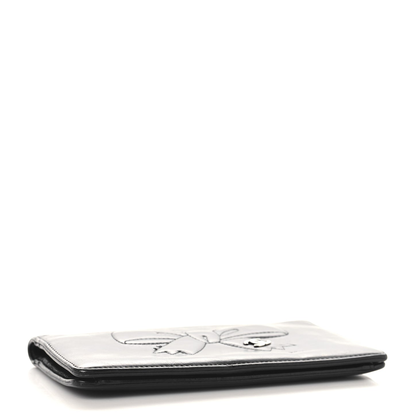 Lambskin Bow Stitched CC Yen Wallet Black