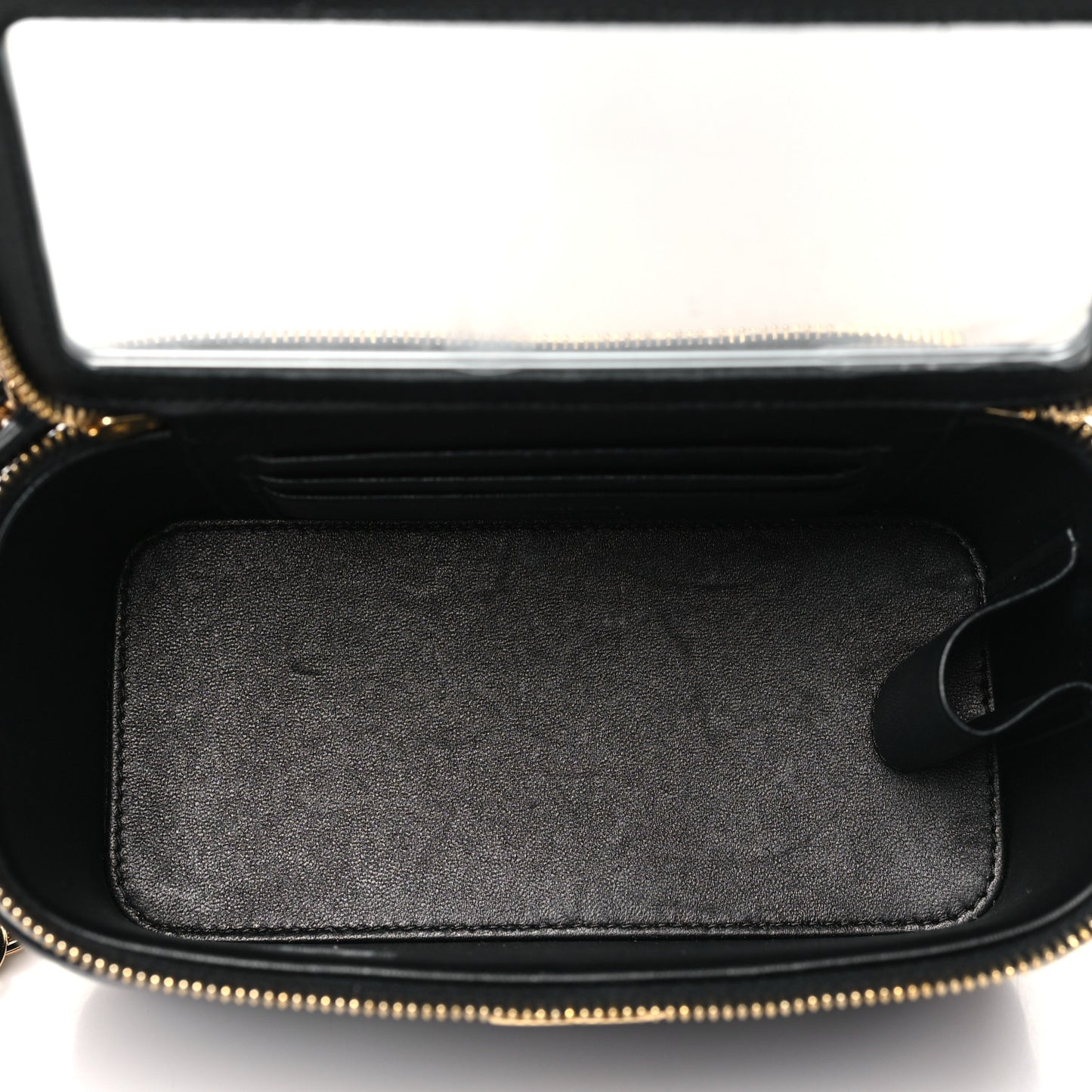 Lambskin Quilted Golden Links Top Handle Vanity Case With Chain Black
