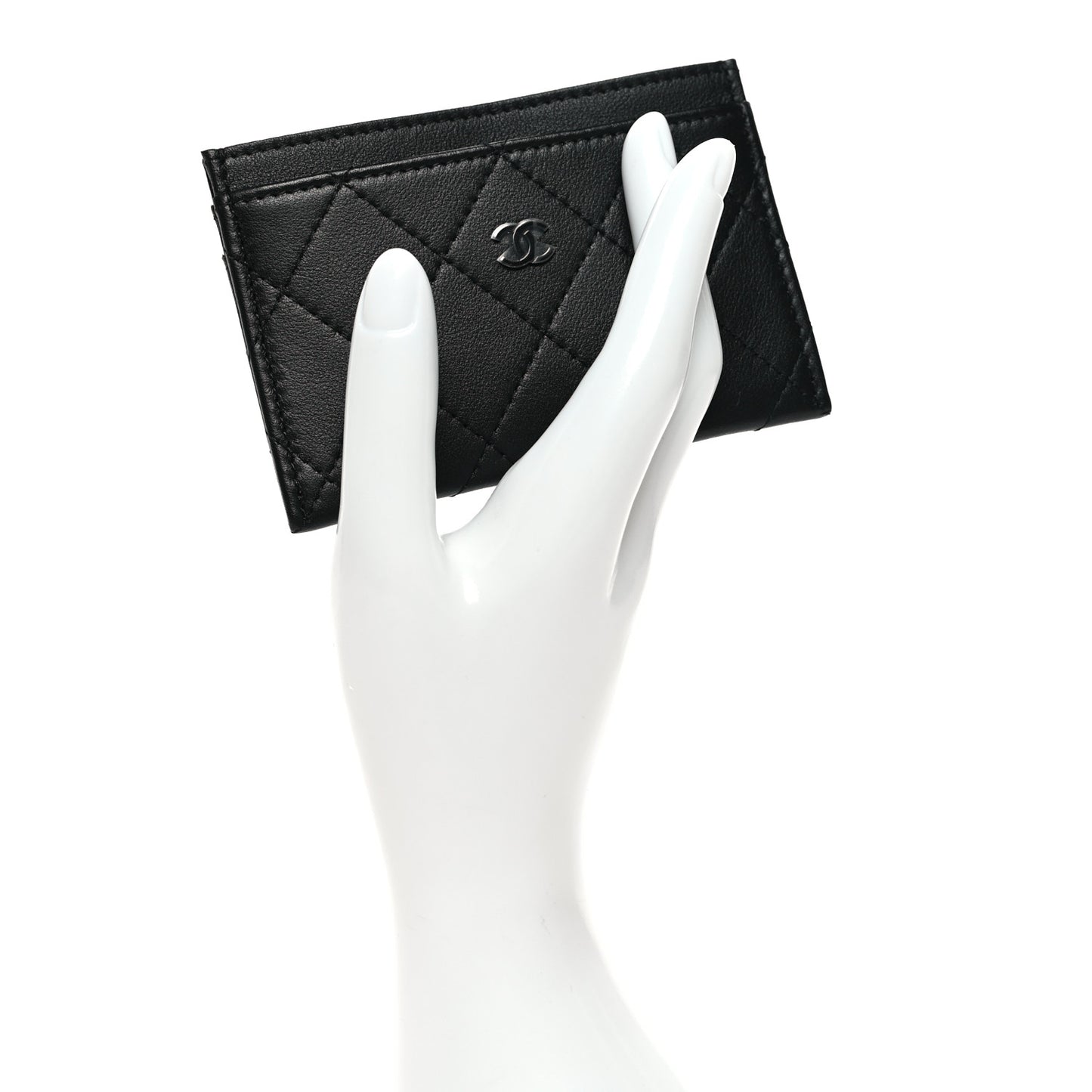 Lambskin Glitter Quilted Card Holder Black