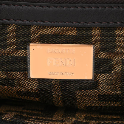 Fendi Fabric Jacquard FF 1974 Medium Baguette Tobacco Moro Black 6 of 10