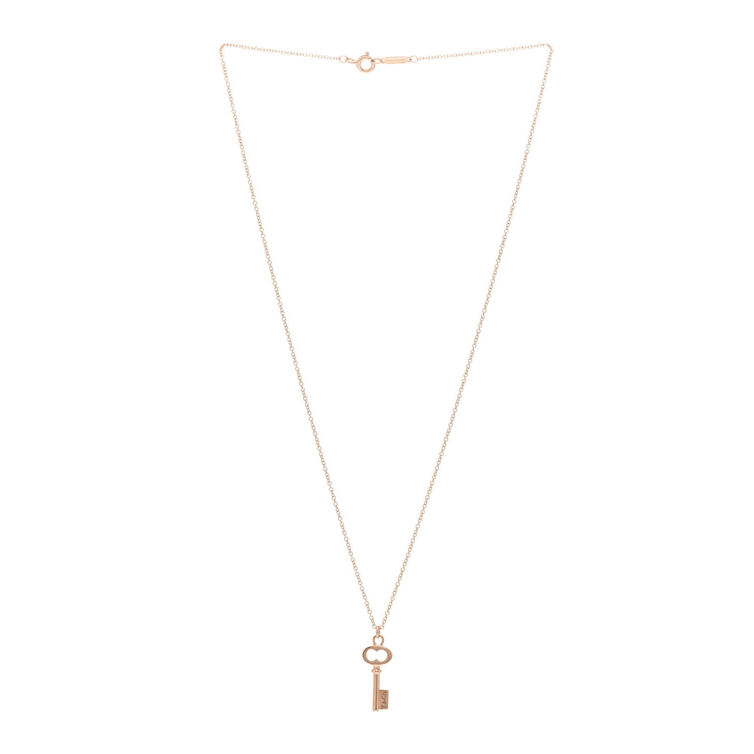 Tiffany 18K Rose Gold Mini Oval Key Pendant Necklace 3 of 4