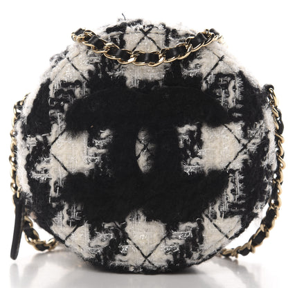 Chanel Tweed Shearling Round Clutch With Chain and Coin Purse Black and White 10 of 12