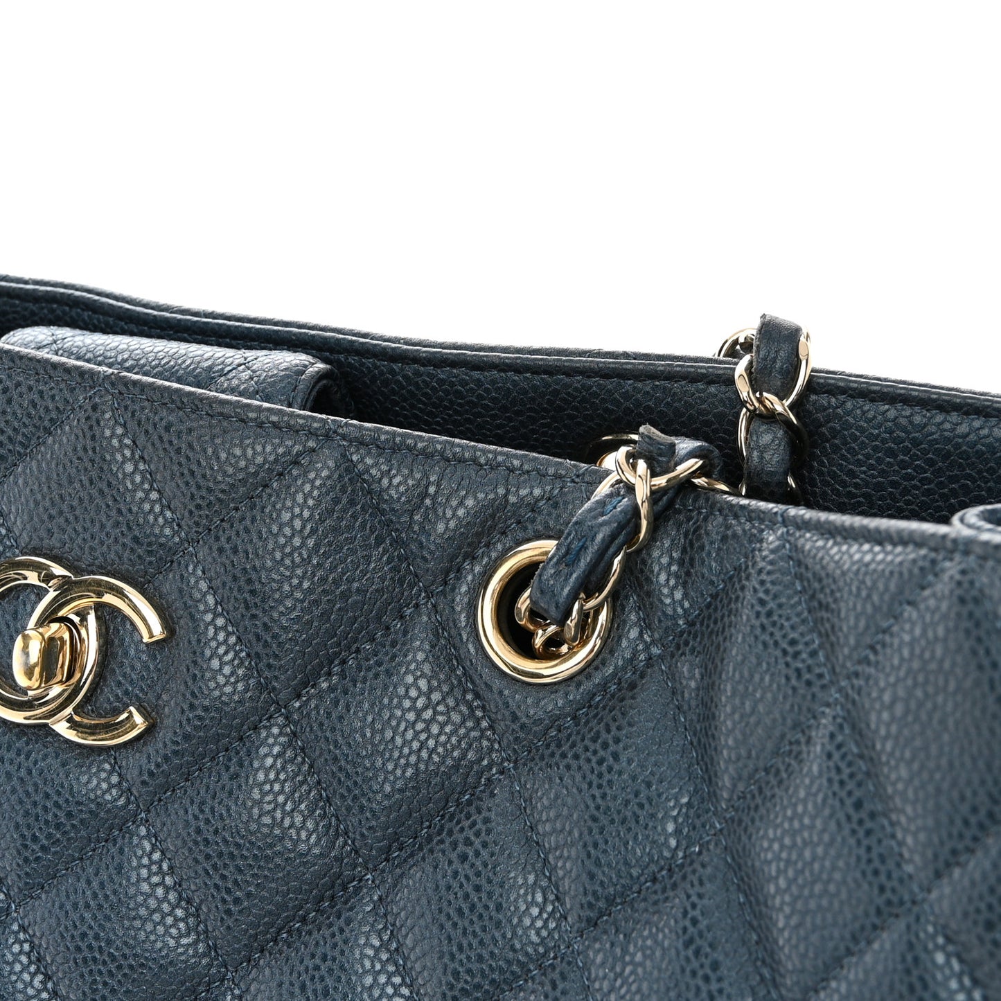 Caviar Quilted Large CC Shopping Tote Navy