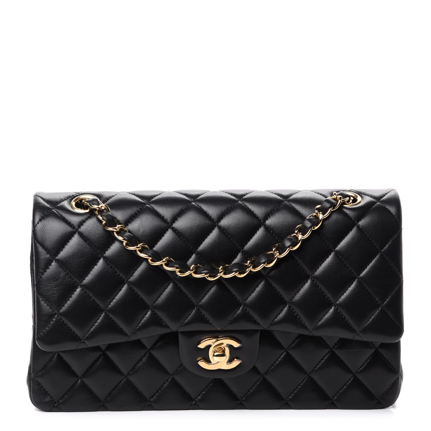 Lambskin Quilted Medium Double Flap Black