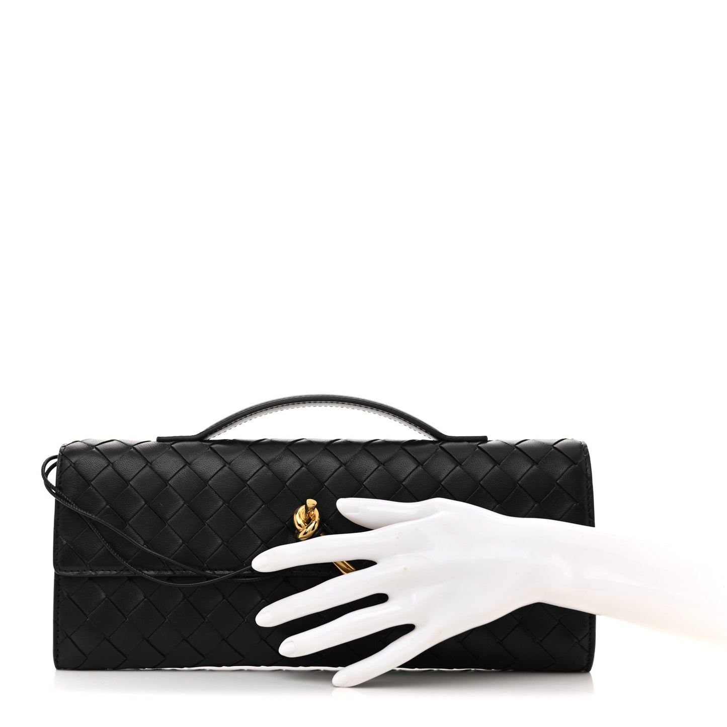 Nappa Intrecciato Long Andiamo Top Handle Clutch Black