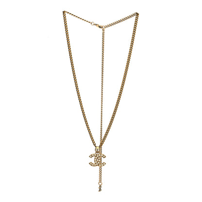 Chanel Crystal CC Pendant Necklace Gold 3 of 5