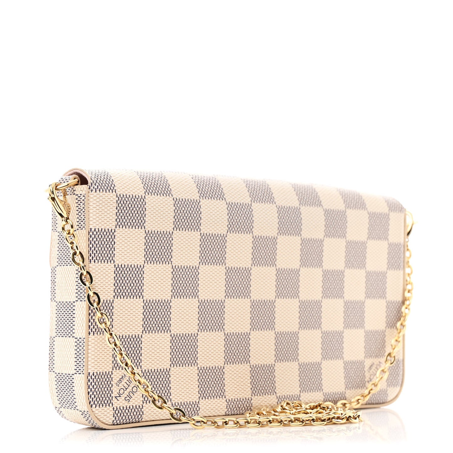 Damier Azur Pochette Felicie Chain Wallet Rose Ballerine