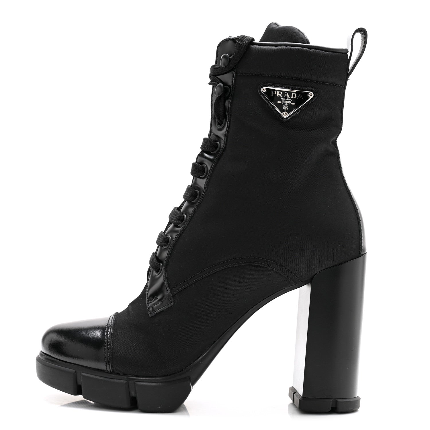 Prada Spazzolato Re-Nylon Metal Triangle Logo 110mm Ankle Boots 40 Black 1 of 14