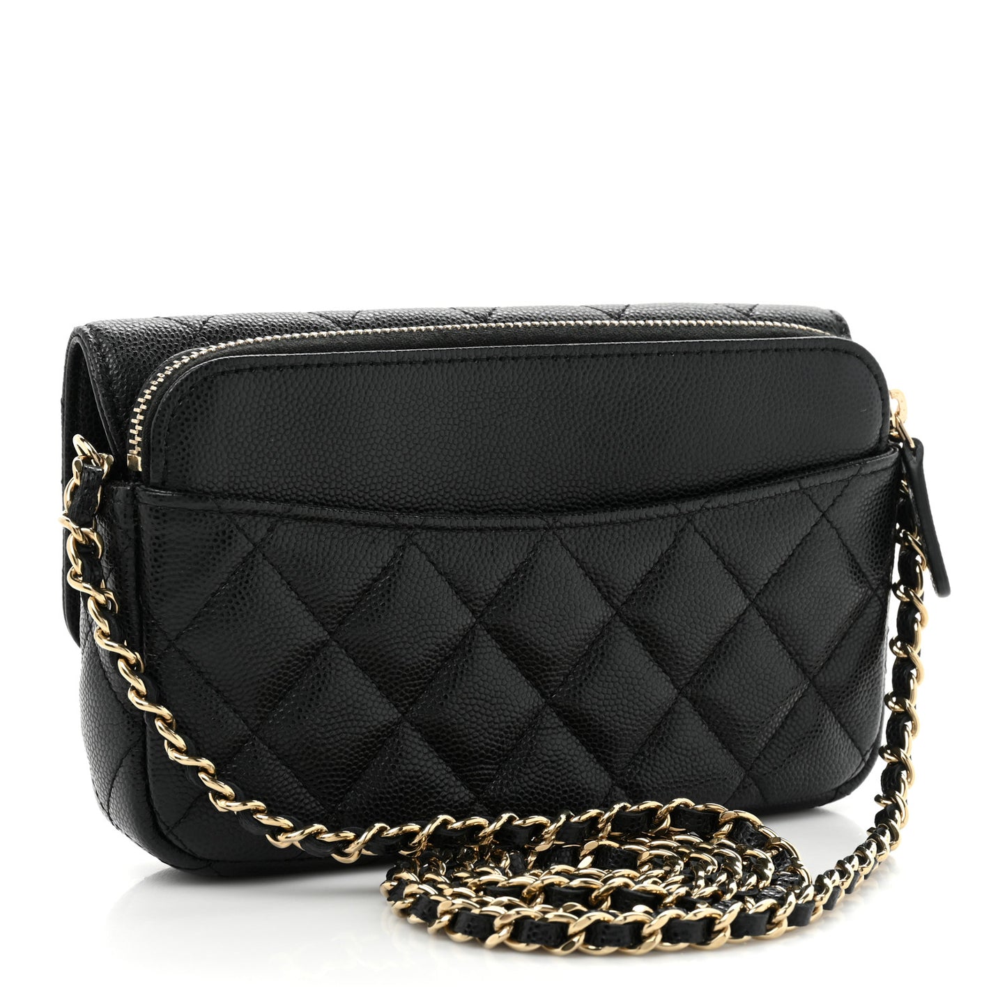 Caviar Quilted Flap Phone Holder With Chain Black