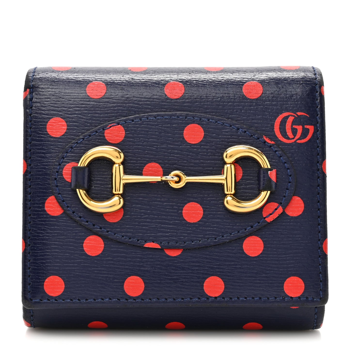 Shangai Calfskin Polka Dot Horsebit 1955 Flap Card Case Wallet Blue Orange Sailor Blue