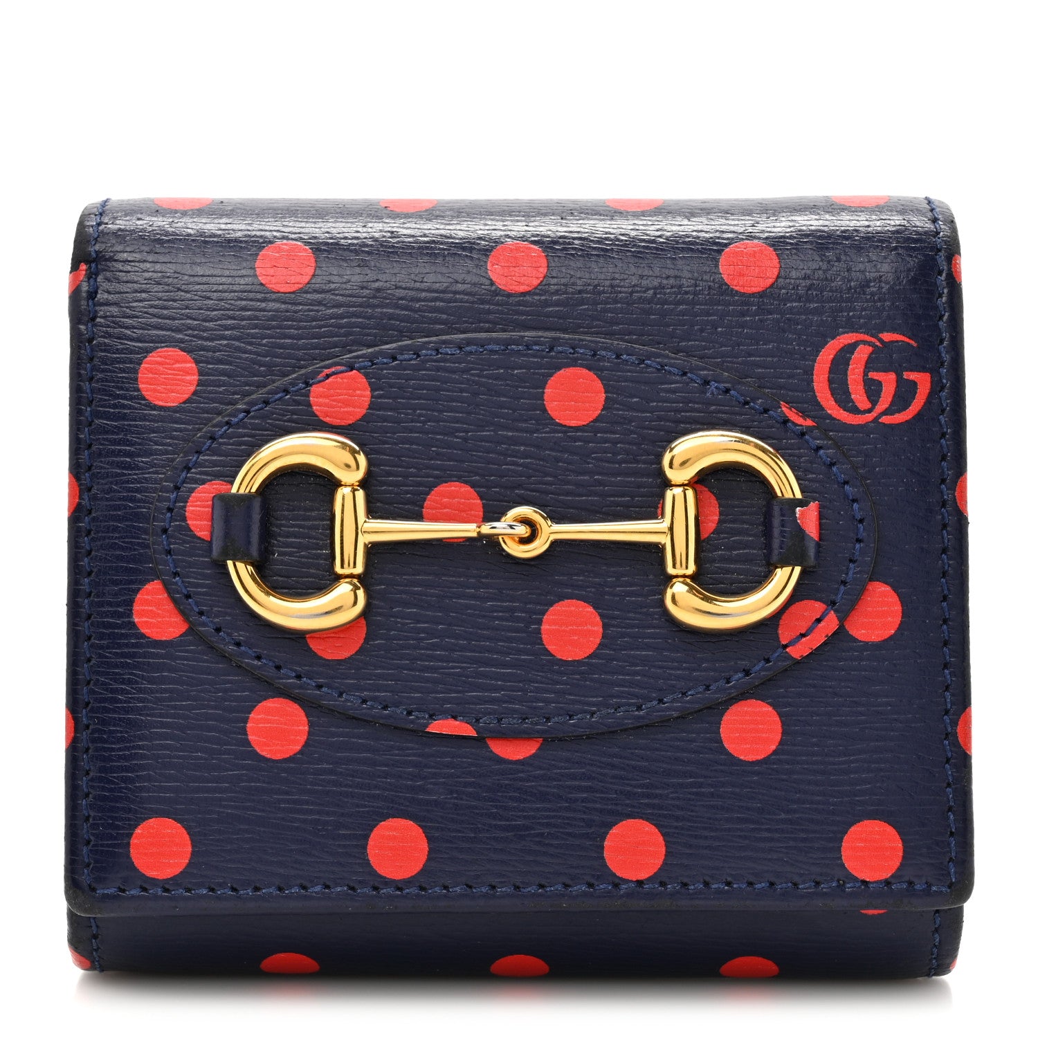 Gucci Shangai Calfskin Polka Dot Horsebit 1955 Flap Card Case Wallet Blue Orange Sailor Blue 1 of 8