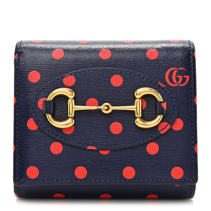 Gucci Shangai Calfskin Polka Dot Horsebit 1955 Flap Card Case Wallet Blue Orange Sailor Blue 1 of 8