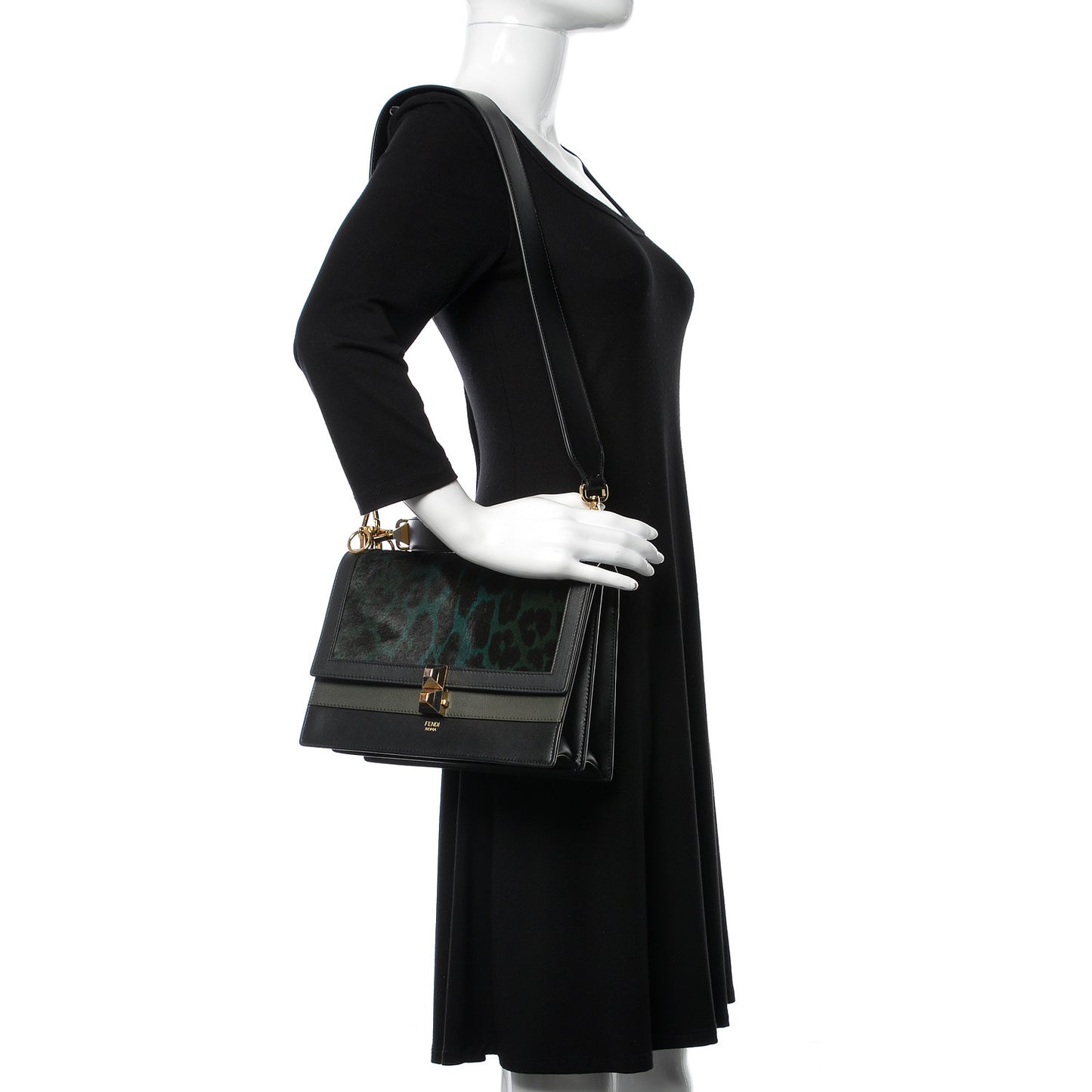Vitello Pelo Dolce Liberty Lucido Sfumato Leopard Kan I Shoulder Bag Giada Verde Prato Black