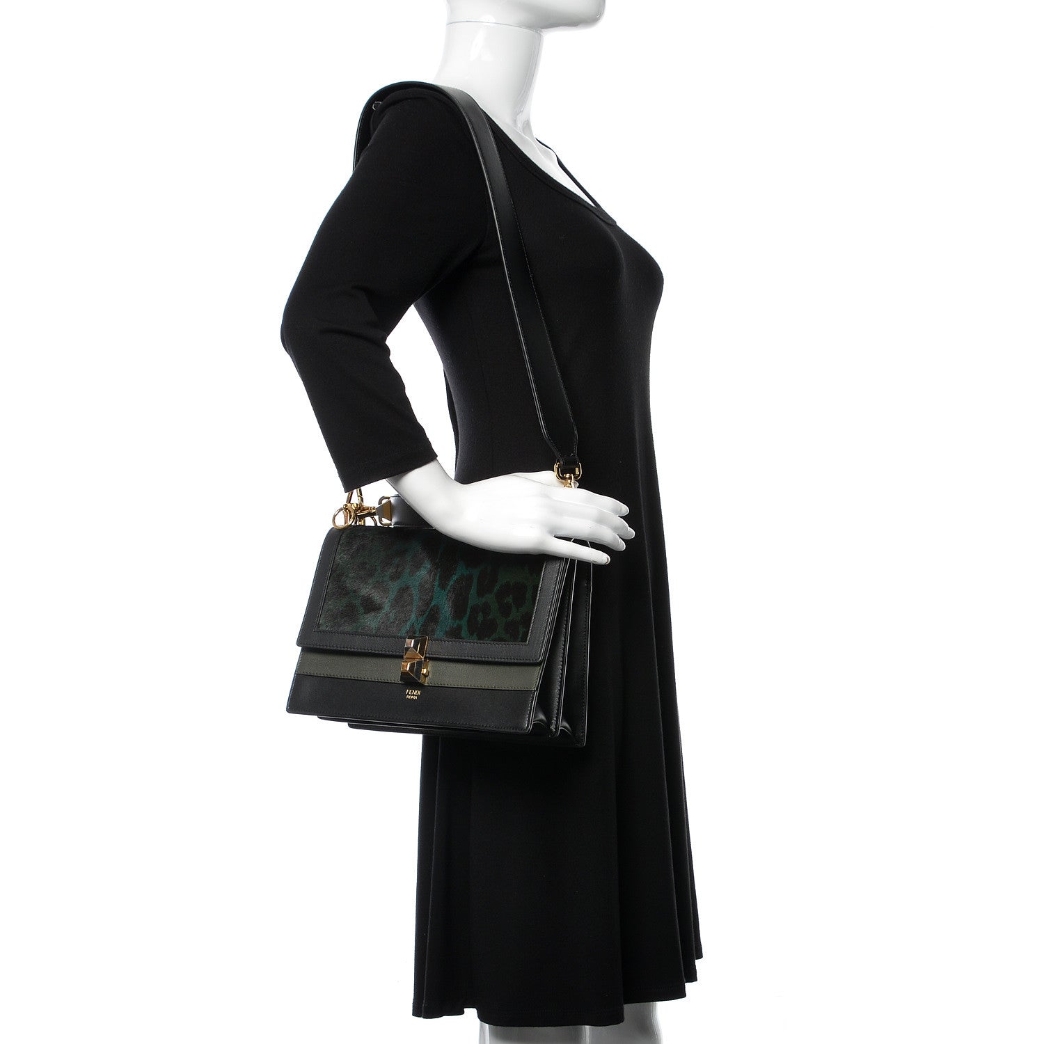 Fendi Vitello Pelo Dolce Liberty Lucido Sfumato Leopard Kan I Shoulder Bag Giada Verde Prato Black 2 of 10
