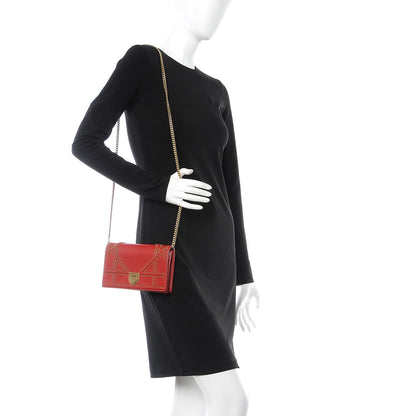 Christian Dior Lambskin Studded Diorama Wallet on Chain Pouch Red 2 of 9