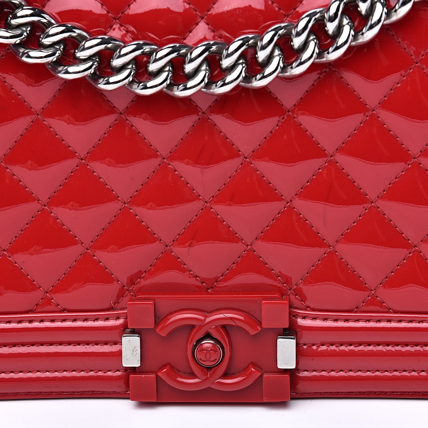 Chanel Patent Calfskin Quilted Medium Plexiglass Boy Flap Red 17 of 17
