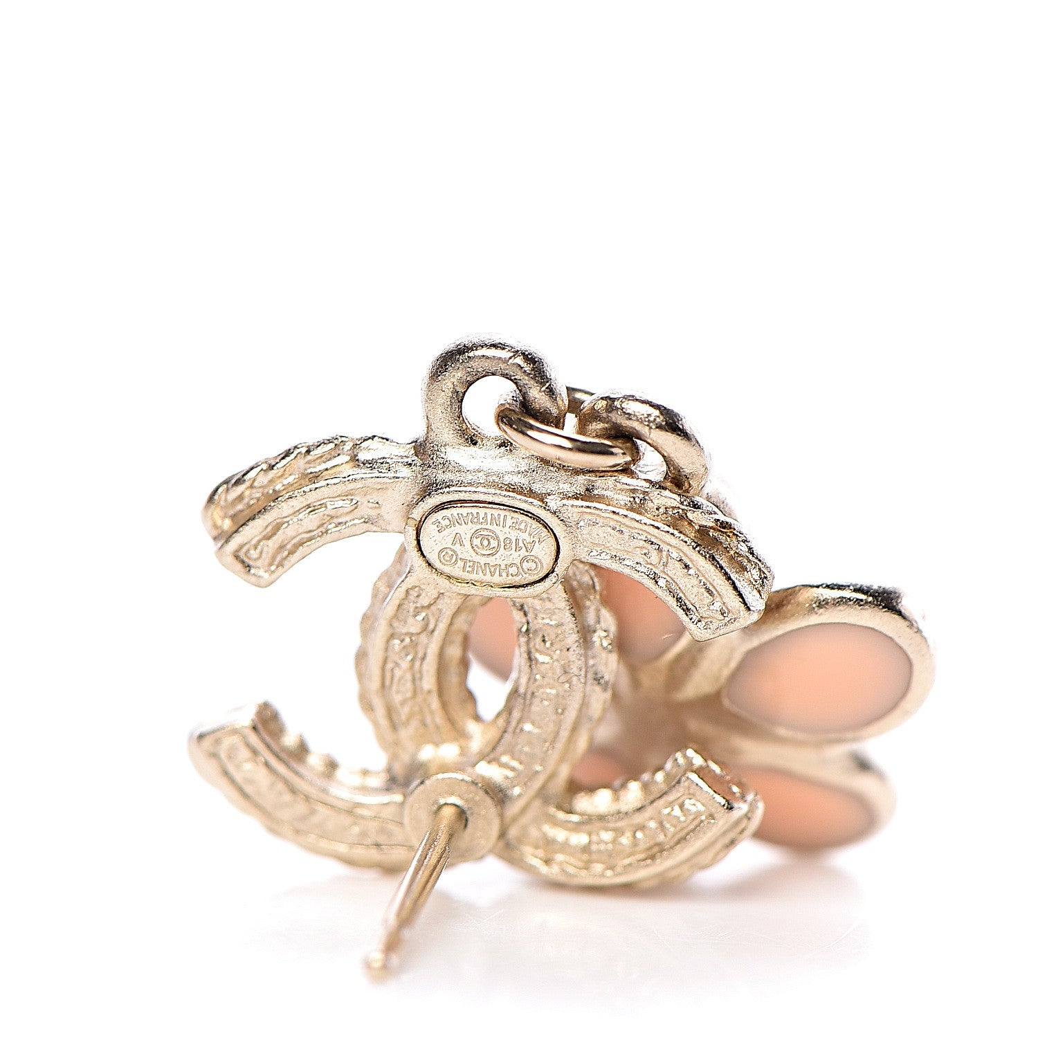 Chanel Resin Crystal CC Camellia Drop Earrings Gold Beige 4 of 5