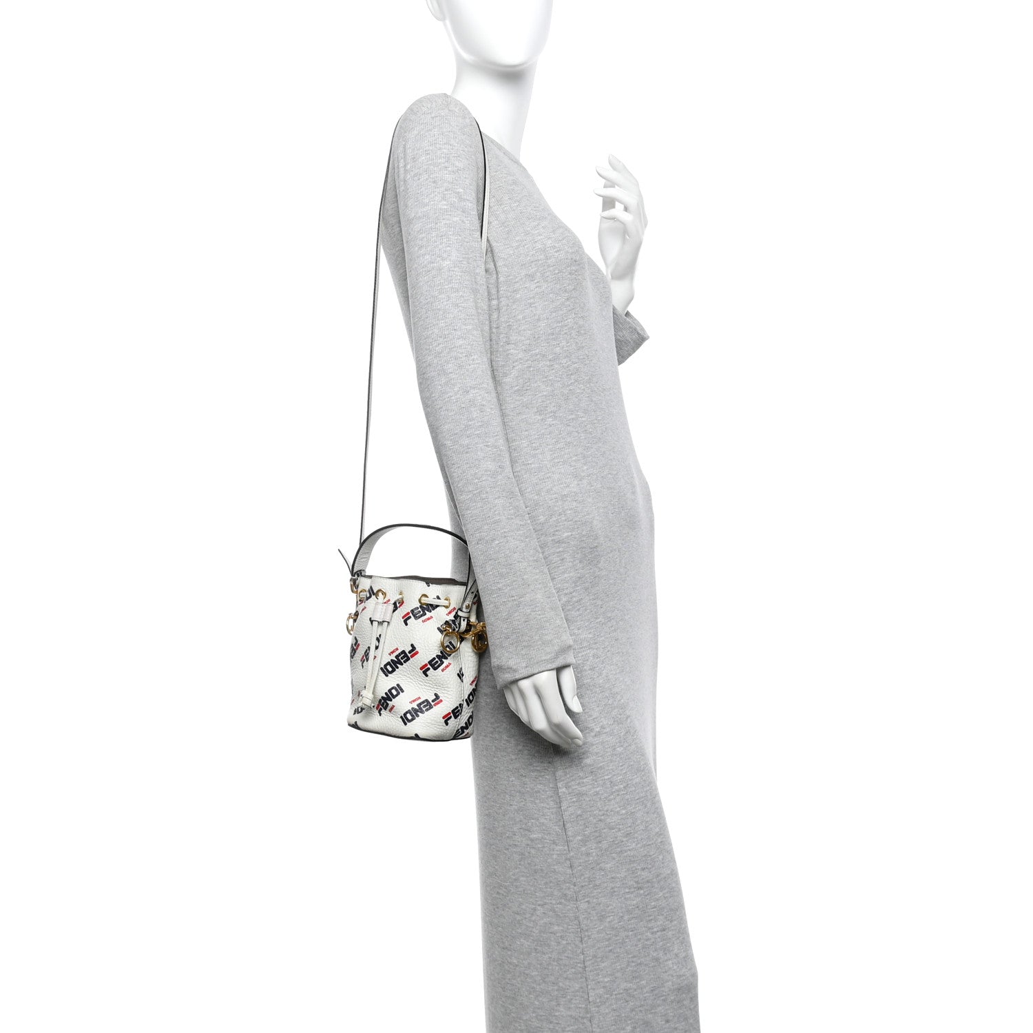 Fendi X FILA Vitello F is Fendi Mania Mini Mon Tresor Bucket Bag White 2 of 10
