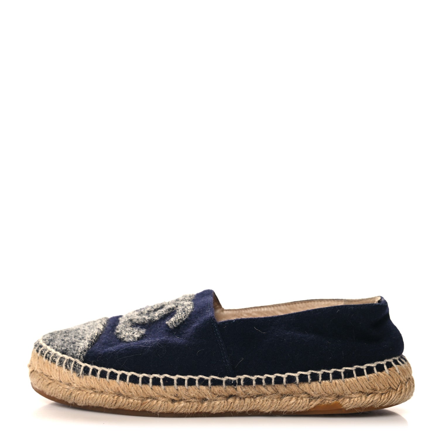 Chanel Velvet Tweed CC Espadrilles 36 Navy Grey 1 of 11