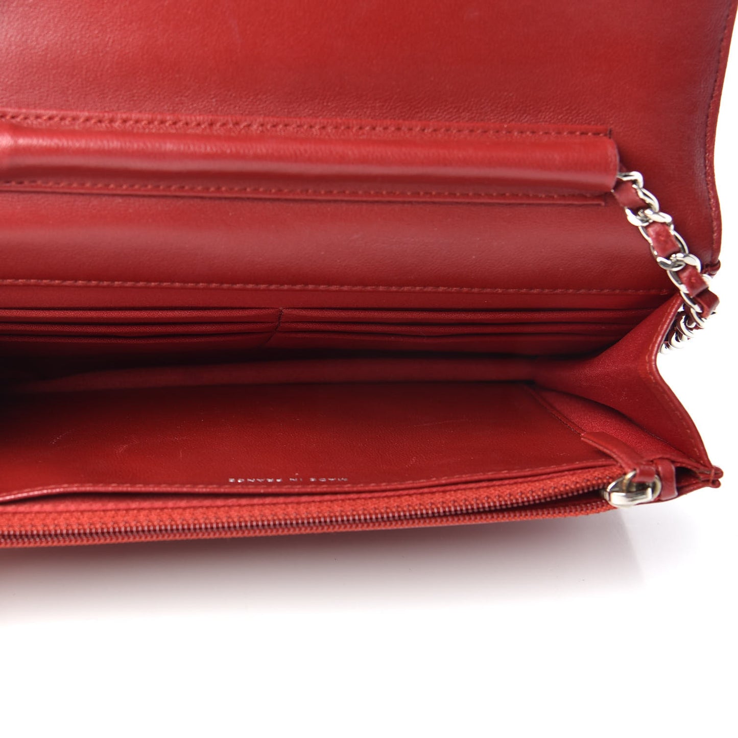 Lambskin Camellia Embossed Wallet On Chain WOC Red