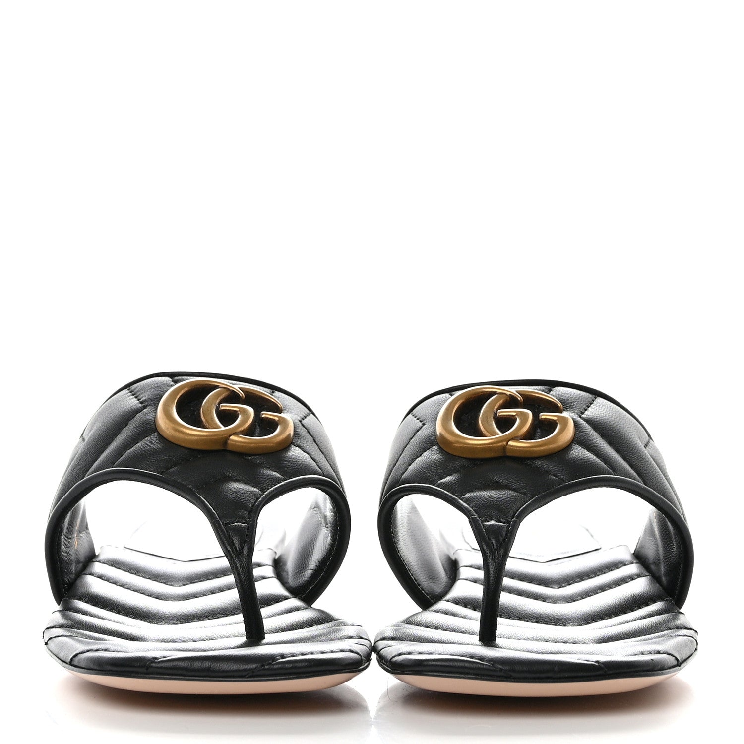Gucci Nappa Charlotte Double G Marmont Thong Sandals 37 Black 2 of 9