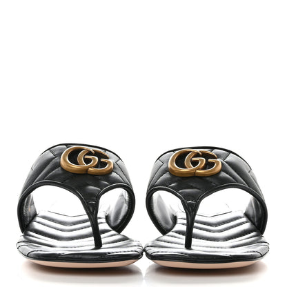 Gucci Nappa Charlotte Double G Marmont Thong Sandals 37 Black 2 of 9