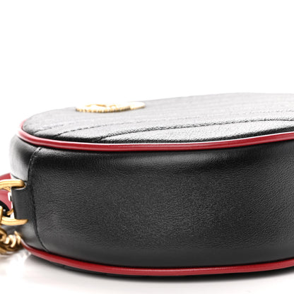 Gucci Vintage Effect Calfskin Matelasse Diagonal Mini Torchon GG Marmont Round Shoulder Bag Black Romantic Cherry 8 of 9