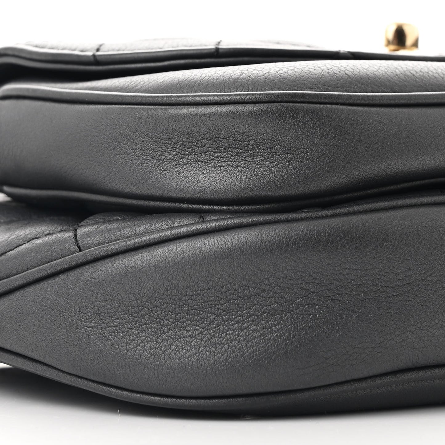 Calfskin Flap Chain Waist Bag Black