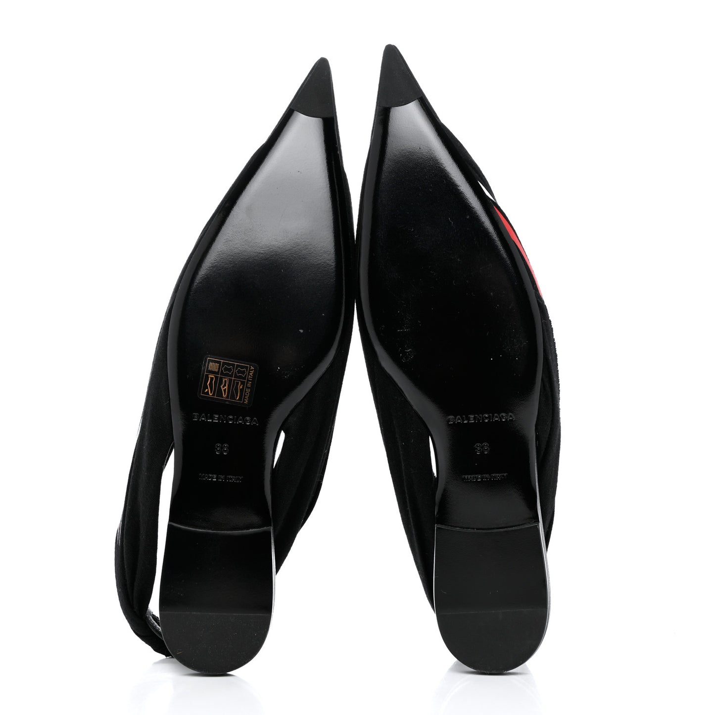Jersey Crepe Political Campaign Logo Knife Pointed Slingback Flats 38 Black White Rouge