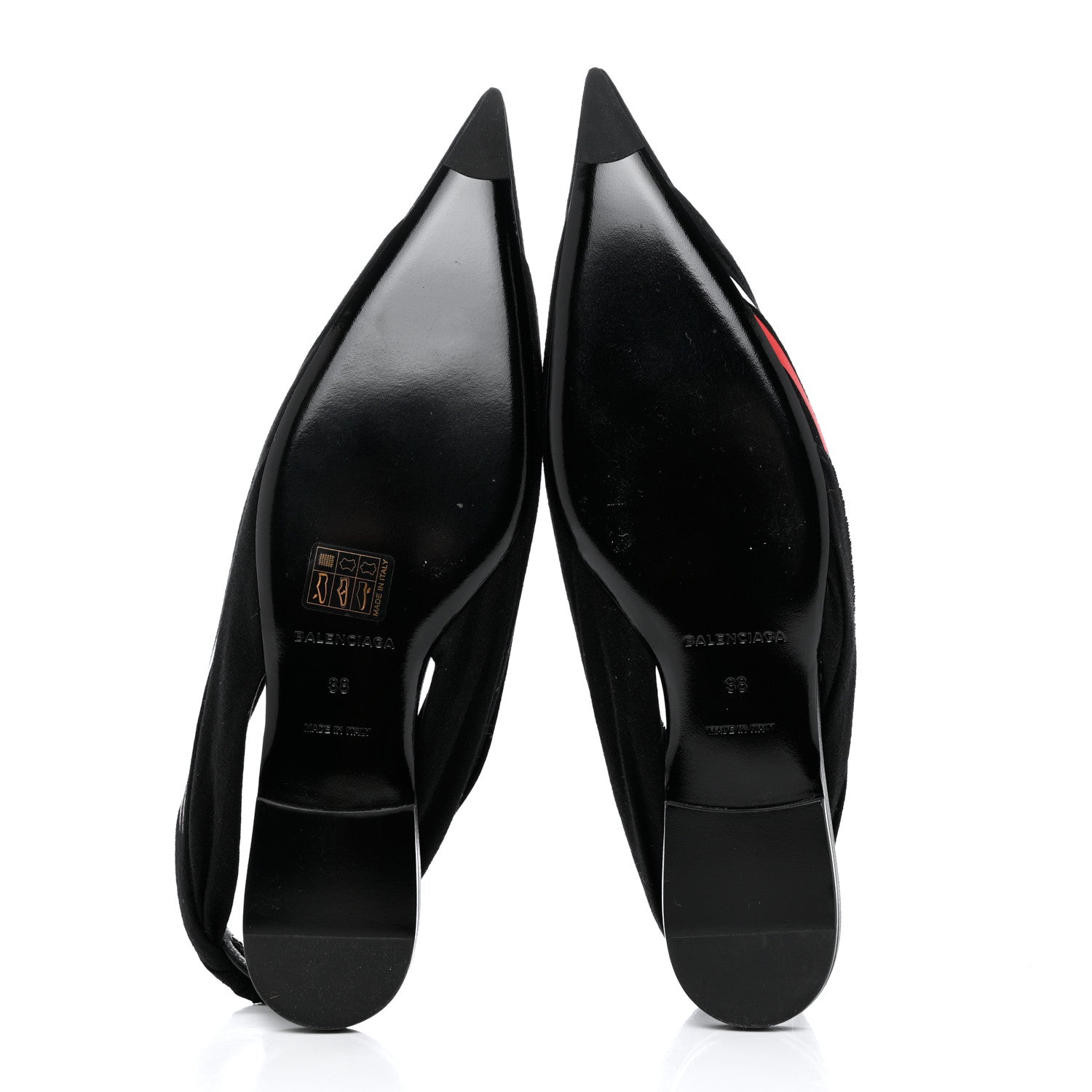 Balenciaga Jersey Crepe Political Campaign Logo Knife Pointed Slingback Flats 38 Black White Rouge 5 of 8