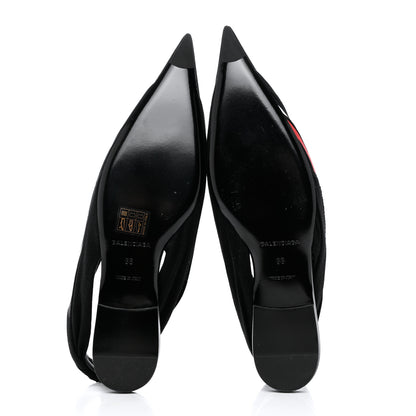 Balenciaga Jersey Crepe Political Campaign Logo Knife Pointed Slingback Flats 38 Black White Rouge 5 of 8